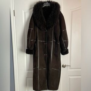 Sheepskin coat, size M-L, dark brown.